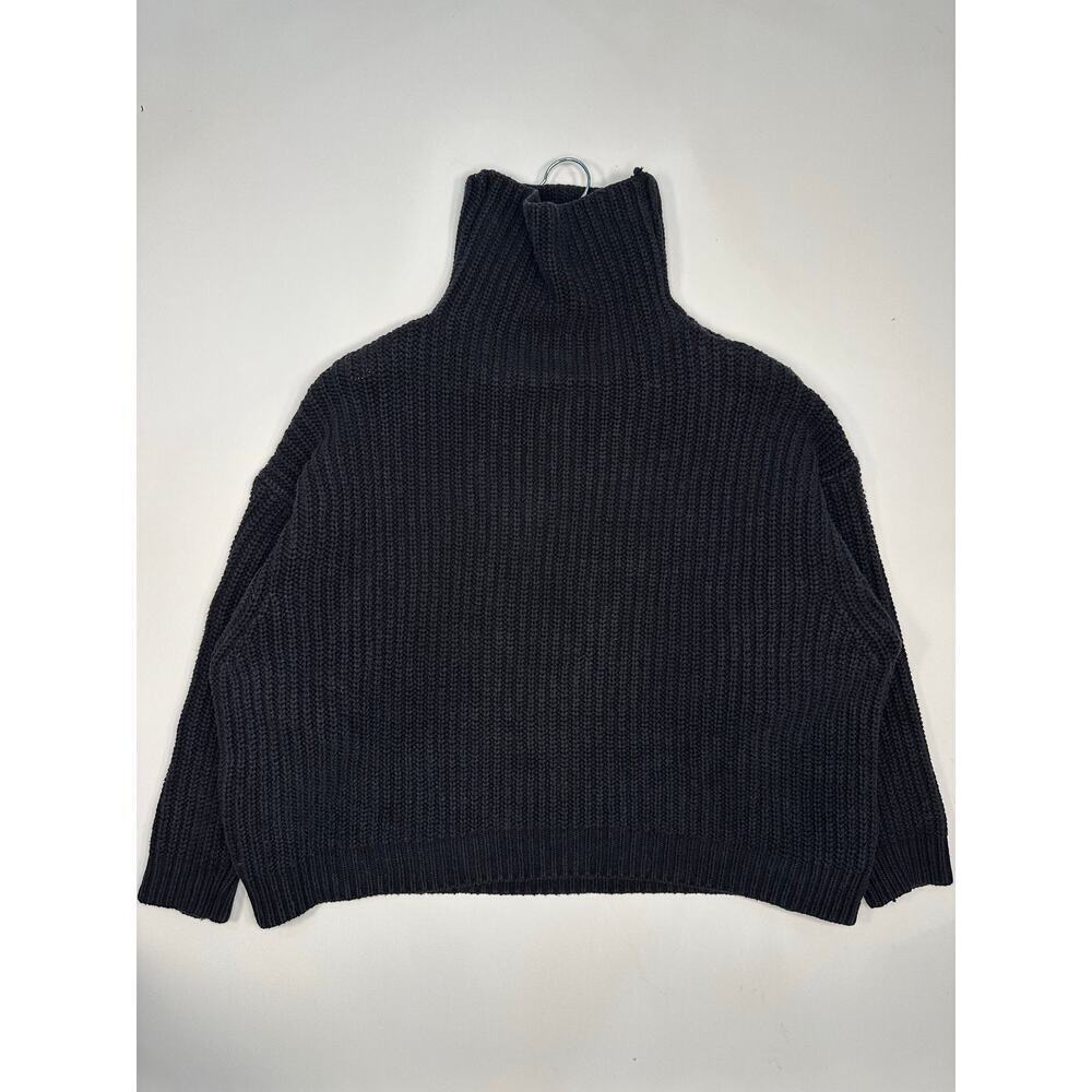 Free People Oversized Funnel Neck Thick Ribbed Knit Sweater Black Cotton Blend